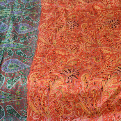 Sanskriti Vintage Sarees Red/Green 100% Pure Silk Printed Sari 5yd Craft Sustainable Fabric