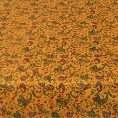 Sanskriti Vintage Sarees Yellow 100% Pure Silk Printed Sari 5yd Craft Sustainable Fabric
