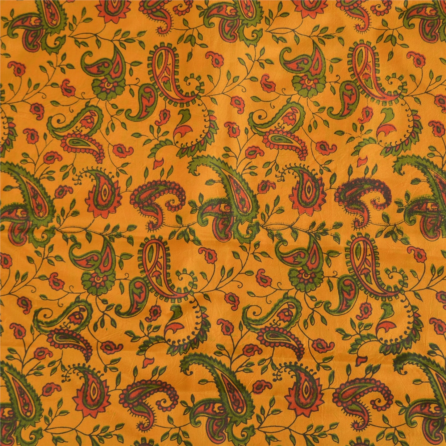 Sanskriti Vintage Sarees Yellow 100% Pure Silk Printed Sari 5yd Craft Sustainable Fabric