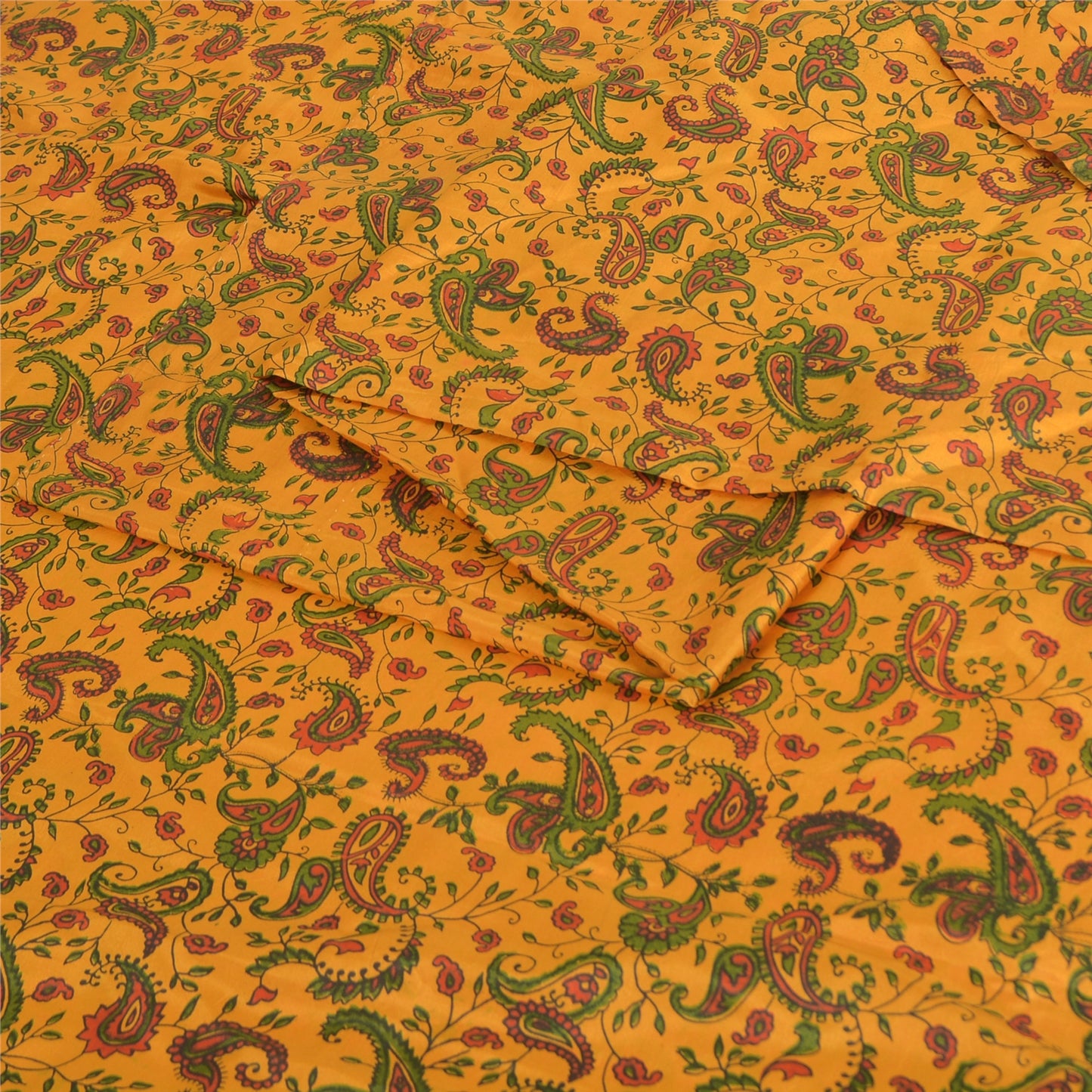 Sanskriti Vintage Sarees Yellow 100% Pure Silk Printed Sari 5yd Craft Sustainable Fabric