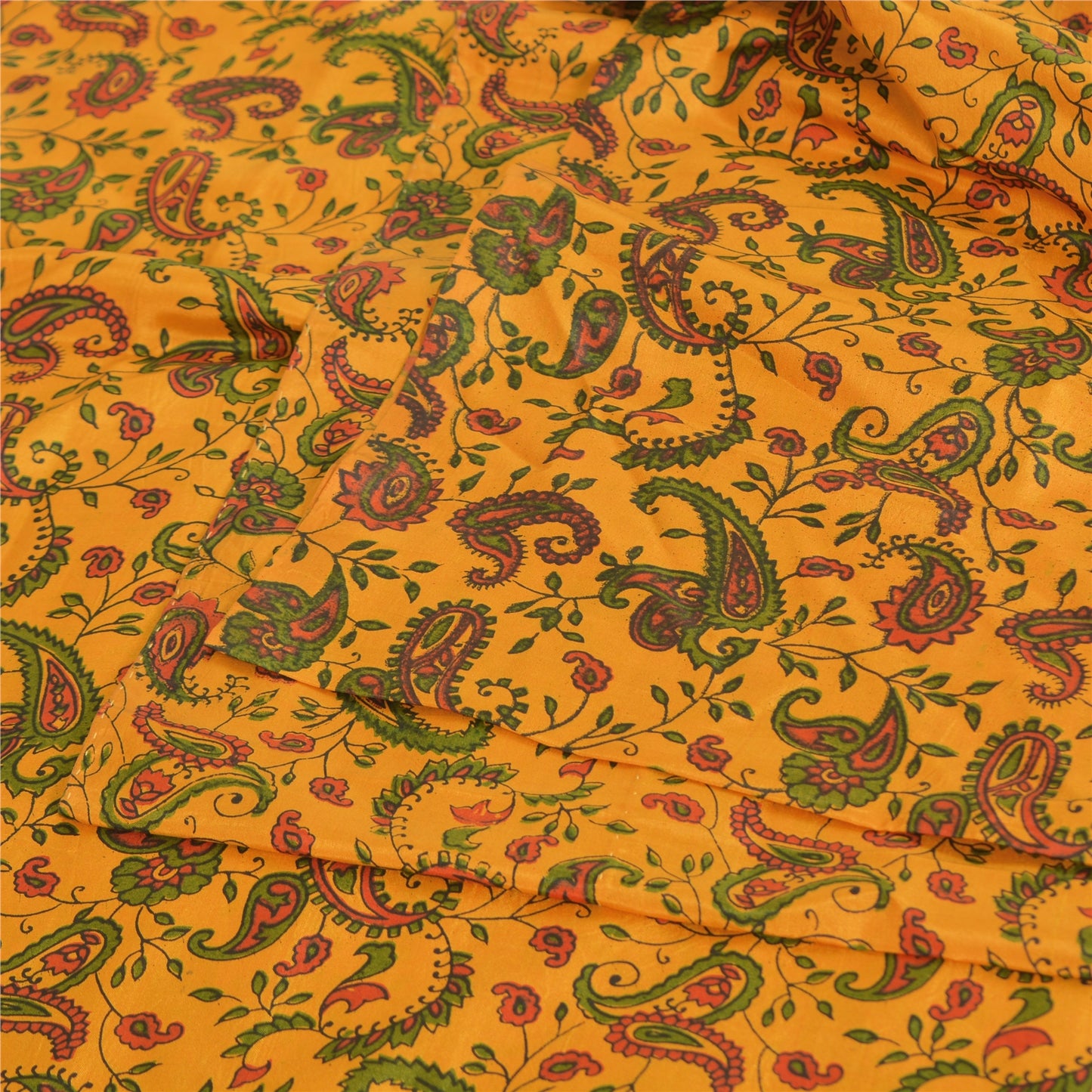 Sanskriti Vintage Sarees Yellow 100% Pure Silk Printed Sari 5yd Craft Sustainable Fabric