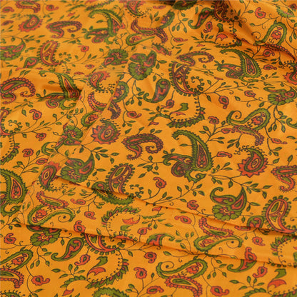 Sanskriti Vintage Sarees Yellow 100% Pure Silk Printed Sari 5yd Craft Sustainable Fabric