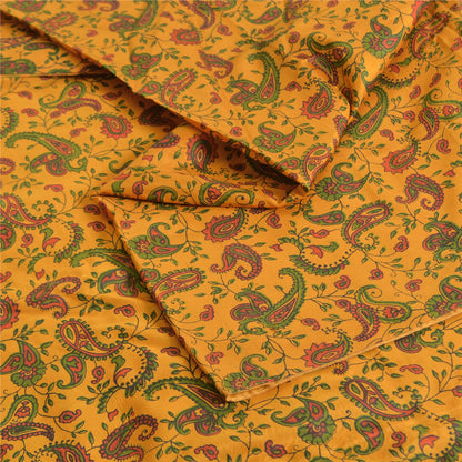 Sanskriti Vintage Sarees Yellow 100% Pure Silk Printed Sari 5yd Craft Sustainable Fabric