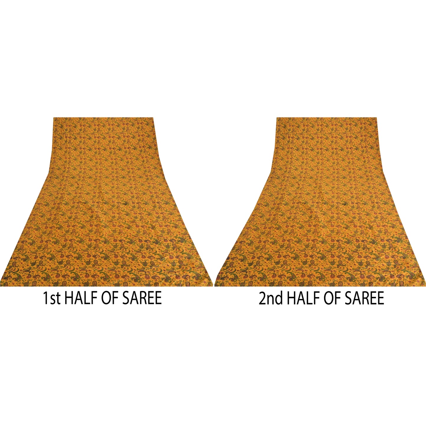 Sanskriti Vintage Sarees Yellow 100% Pure Silk Printed Sari 5yd Craft Sustainable Fabric