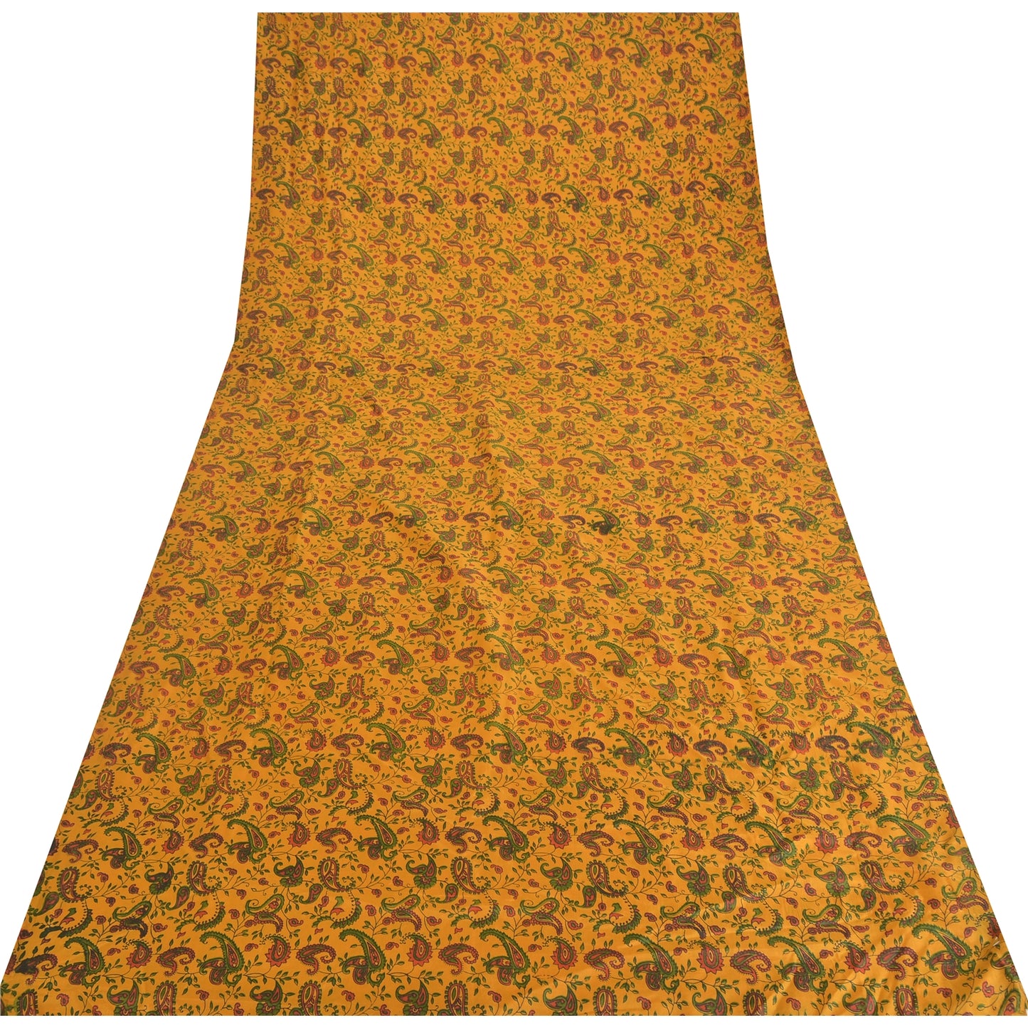Sanskriti Vintage Sarees Yellow 100% Pure Silk Printed Sari 5yd Craft Sustainable Fabric