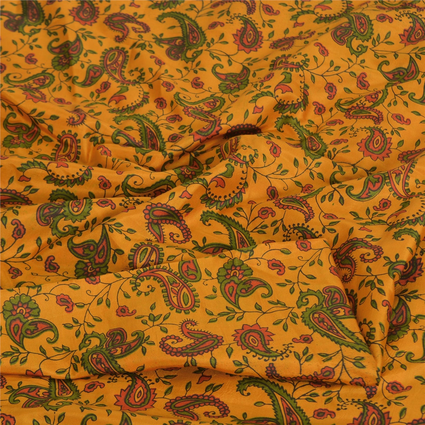 Sanskriti Vintage Sarees Yellow 100% Pure Silk Printed Sari 5yd Craft Sustainable Fabric