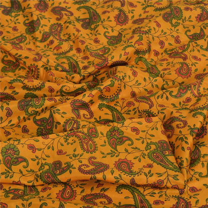 Sanskriti Vintage Sarees Yellow 100% Pure Silk Printed Sari 5yd Craft Sustainable Fabric