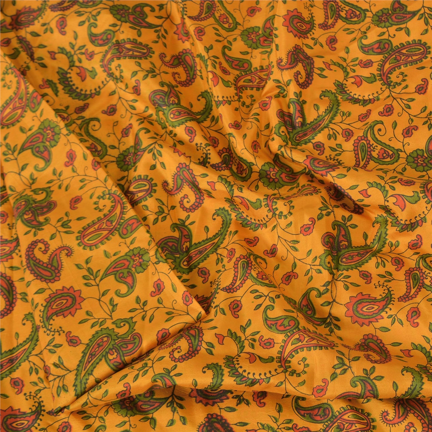 Sanskriti Vintage Sarees Yellow 100% Pure Silk Printed Sari 5yd Craft Sustainable Fabric
