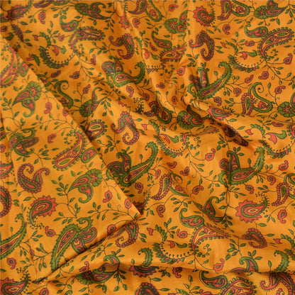Sanskriti Vintage Sarees Yellow 100% Pure Silk Printed Sari 5yd Craft Sustainable Fabric