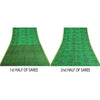 Санскритские винтажные сари зеленая кайма зари чистый шелк напечатанное сари ремесло устойчивая ткань