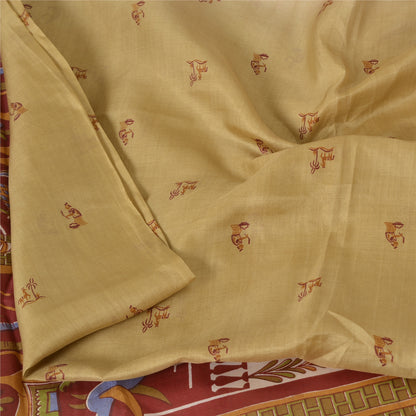 Sanskriti Vintage Sarees Green Pure Silk Human Animal Print Sari Craft Sustainable Fabric