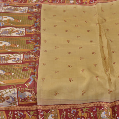 Sanskriti Vintage Sarees Green Pure Silk Human Animal Print Sari Craft Sustainable Fabric