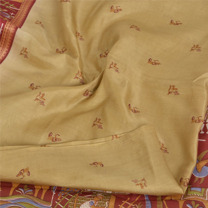 Sanskriti Vintage Sarees Green Pure Silk Human Animal Print Sari Craft Sustainable Fabric