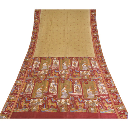 Sanskriti Vintage Sarees Green Pure Silk Human Animal Print Sari Craft Sustainable Fabric