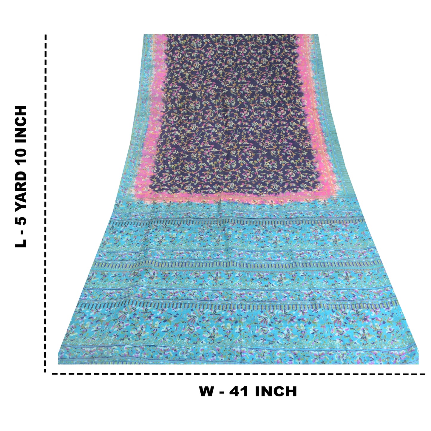 Sanskriti Vintage Sarees Blue From India Pure Silk Printed Sari 5yd Craft Sustainable Fabric