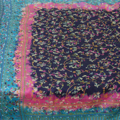 Sanskriti Vintage Sarees Blue From India Pure Silk Printed Sari 5yd Craft Sustainable Fabric