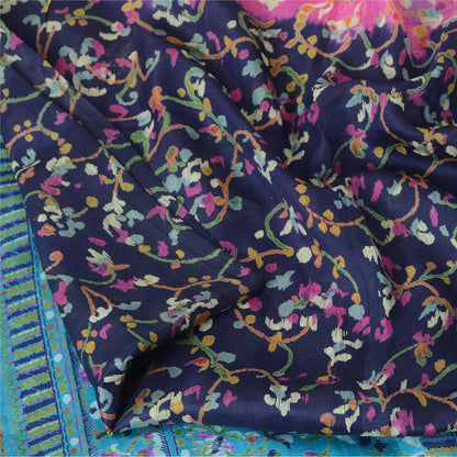 Sanskriti Vintage Sarees Blue From India Pure Silk Printed Sari 5yd Craft Sustainable Fabric