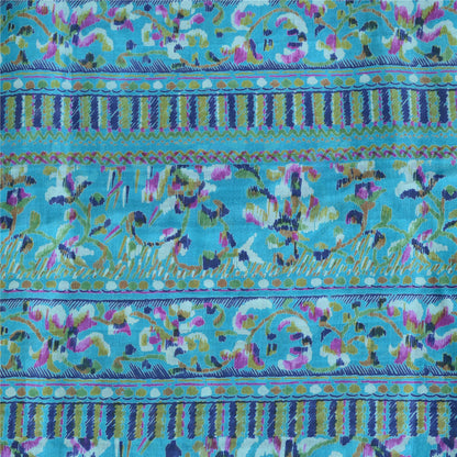 Sanskriti Vintage Sarees Blue From India Pure Silk Printed Sari 5yd Craft Sustainable Fabric