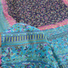 Sanskriti Vintage Sarees Blue From India Pure Silk Printed Sari 5yd Craft Sustainable Fabric