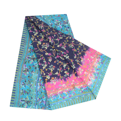 Sanskriti Vintage Sarees Blue From India Pure Silk Printed Sari 5yd Craft Sustainable Fabric