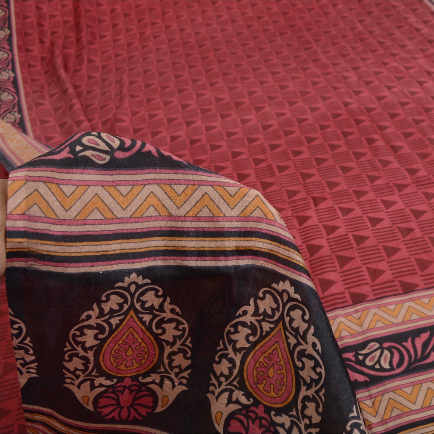 Sanskriti Vintage Sarees Røde Quiltning Filtning Håndværk Bæredygtigt Stof Ren Silke Print Sari