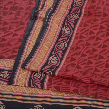 Sanskriti Vintage Sarees Røde Quiltning Filtning Håndværk Bæredygtigt Stof Ren Silke Print Sari