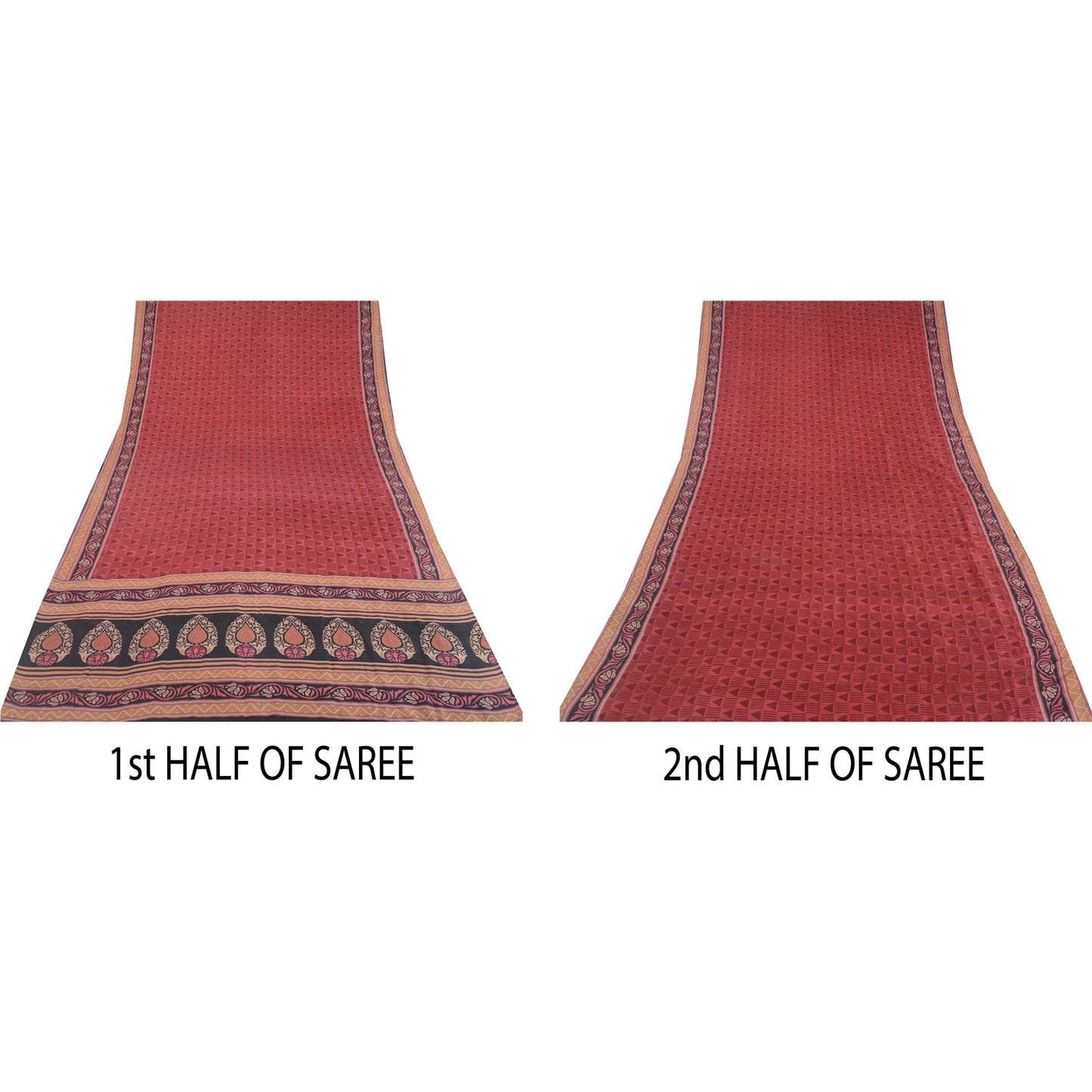 Sanskriti Vintage Sarees Røde Quiltning Filtning Håndværk Bæredygtigt Stof Ren Silke Print Sari