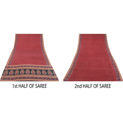 Sanskriti Vintage Sarees Røde Quiltning Filtning Håndværk Bæredygtigt Stof Ren Silke Print Sari
