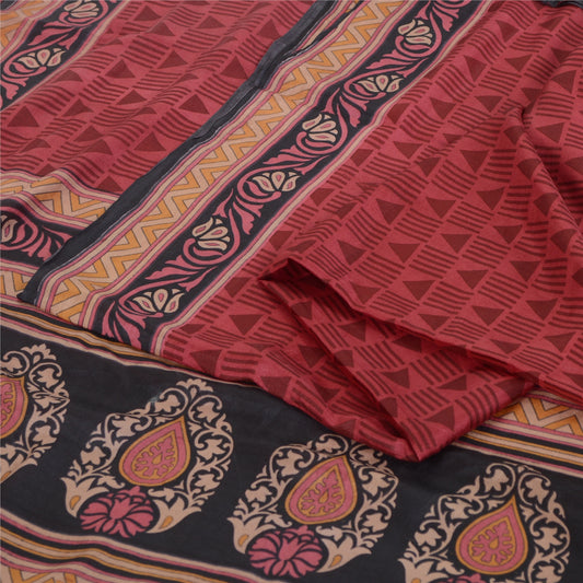 Sanskriti Vintage Sarees Red Quilting Felting Craft Sustainable Fabric Pure Silk Print Sari