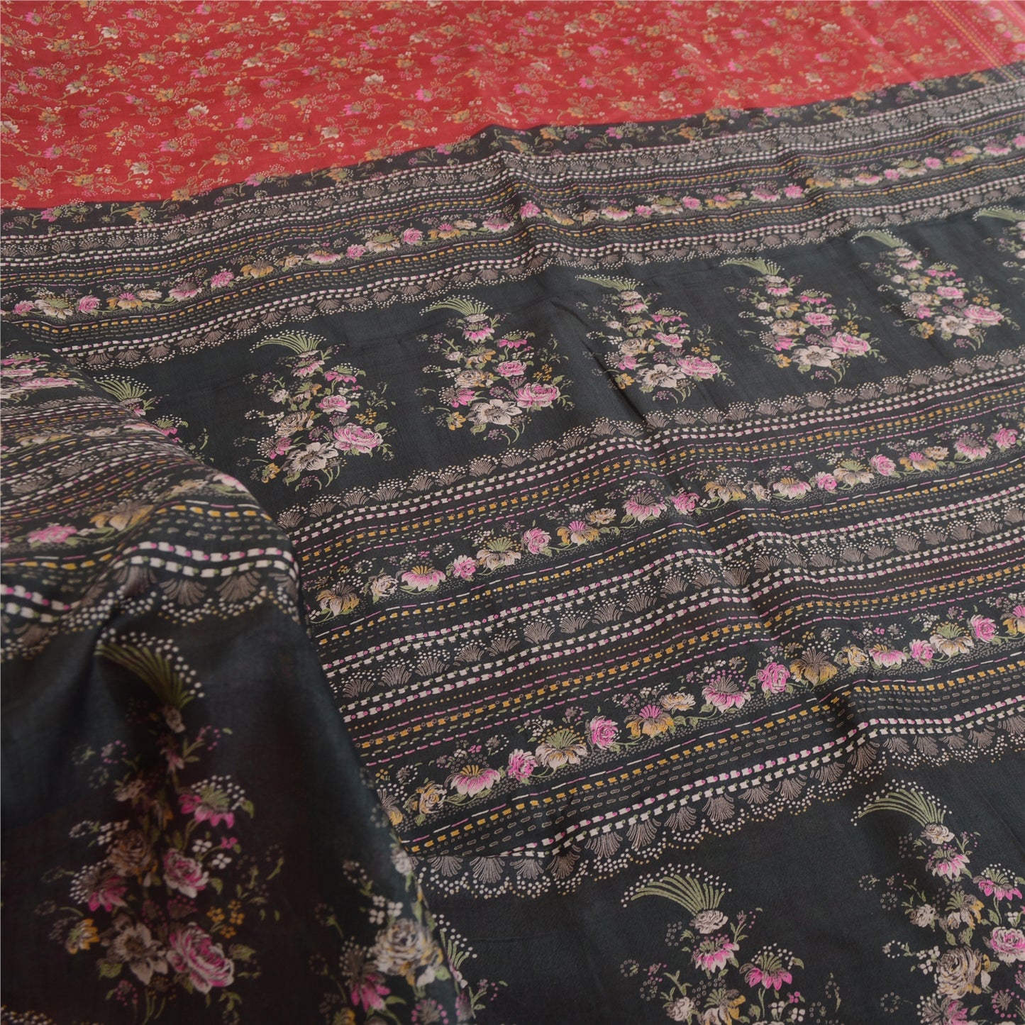 Sanskriti Vintage Sarees Røde Quiltning Filtning Håndværk Bæredygtigt Stof Ren Silke Print Sari