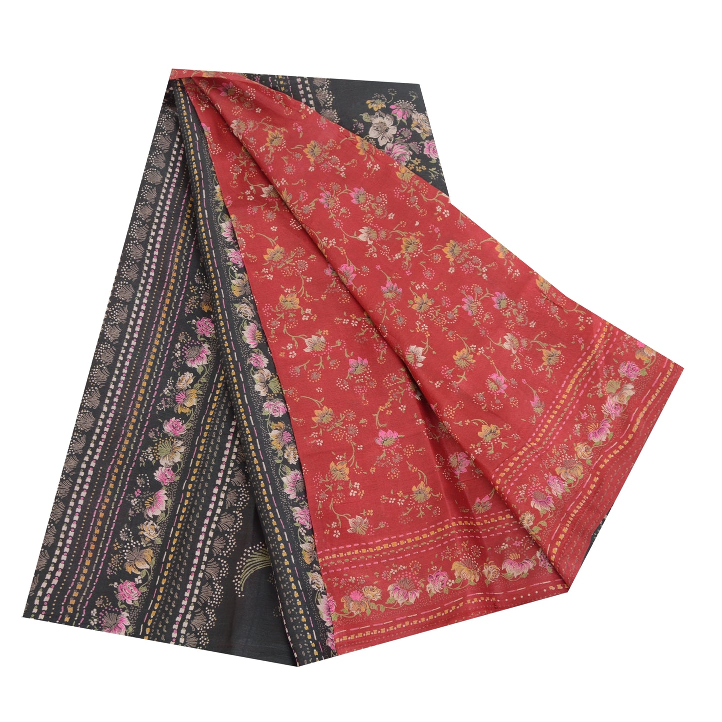 Sanskriti Vintage Sarees Røde Quiltning Filtning Håndværk Bæredygtigt Stof Ren Silke Print Sari