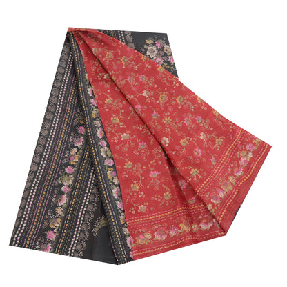 Sanskriti Vintage Sarees Røde Quiltning Filtning Håndværk Bæredygtigt Stof Ren Silke Print Sari