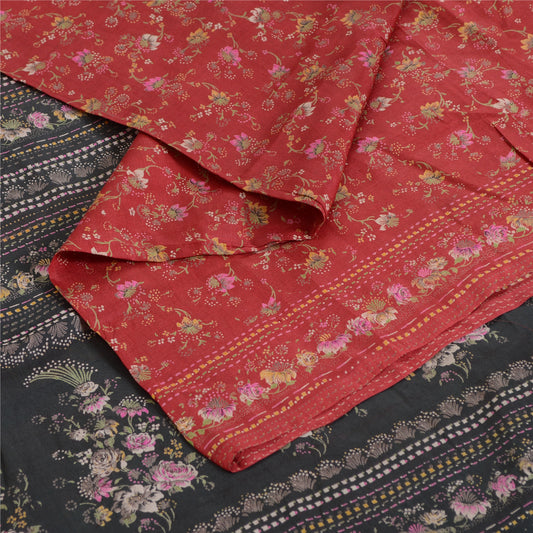 Sanskriti Vintage Sarees Red Quilting Felting Craft Sustainable Fabric Pure Silk Print Sari