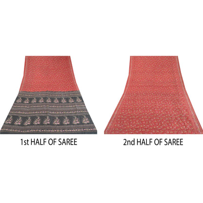 Sanskriti Vintage Sarees Røde Quiltning Filtning Håndværk Bæredygtigt Stof Ren Silke Print Sari