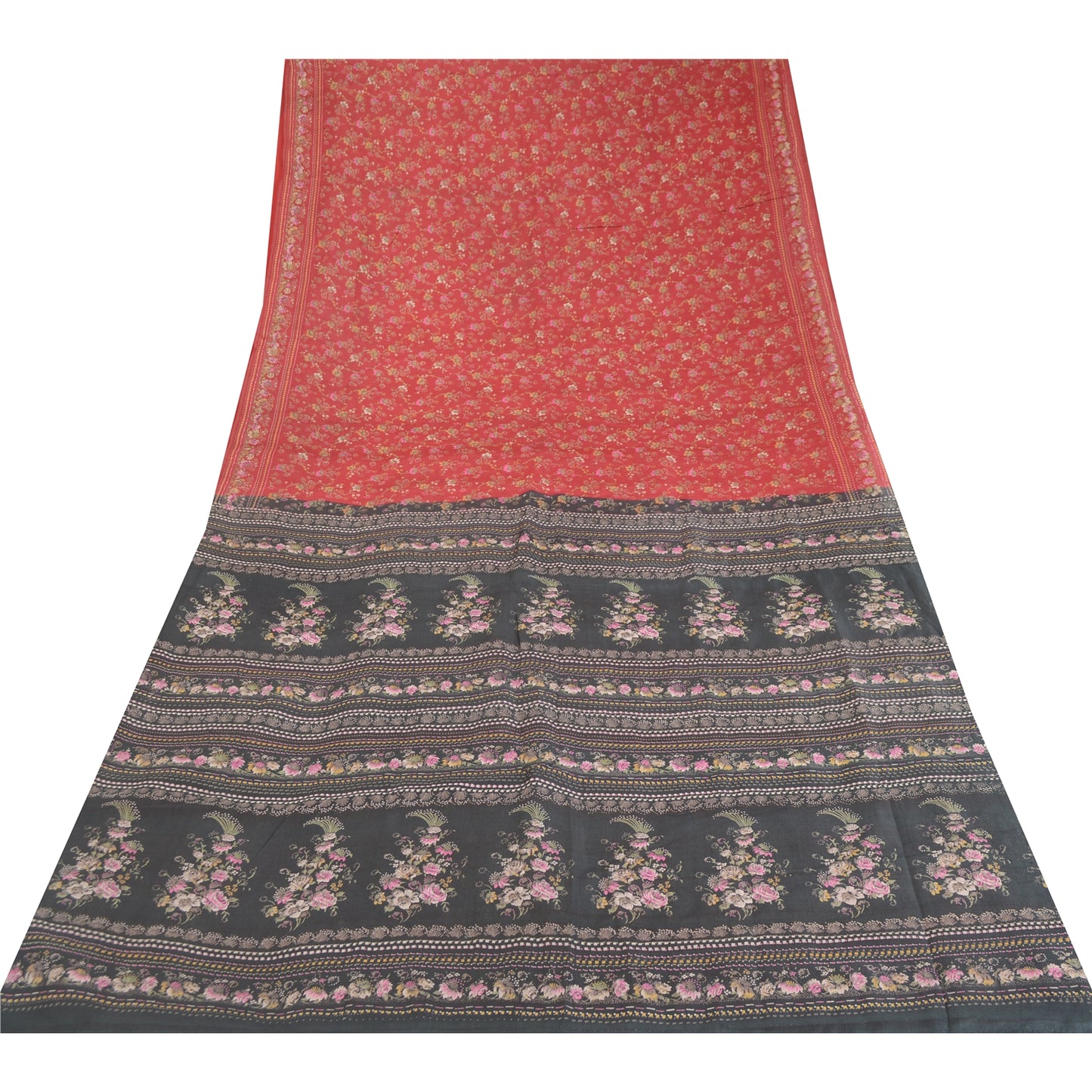 Sanskriti Vintage Sarees Røde Quiltning Filtning Håndværk Bæredygtigt Stof Ren Silke Print Sari