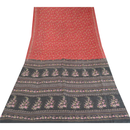 Sanskriti Vintage Sarees Røde Quiltning Filtning Håndværk Bæredygtigt Stof Ren Silke Print Sari