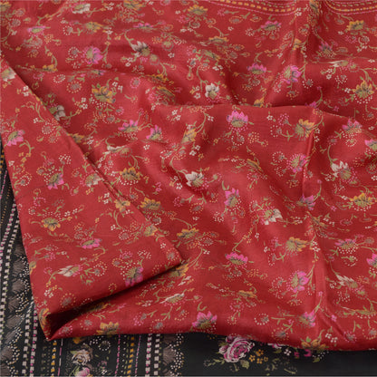 Sanskriti Vintage Sarees Røde Quiltning Filtning Håndværk Bæredygtigt Stof Ren Silke Print Sari