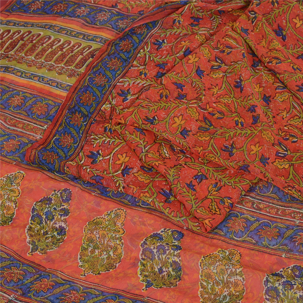 Sanskriti Vintage Sarees Quilting Felting Craft Sustainable Fabric Pure Chiffon Print Sari