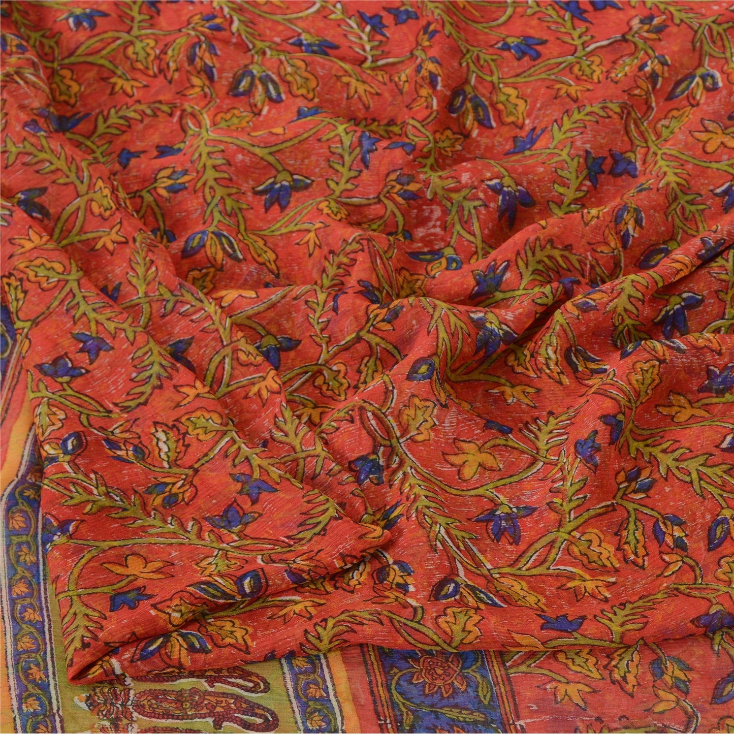 Sanskriti Vintage Sarees Quilting Felting Craft Sustainable Fabric Pure Chiffon Print Sari