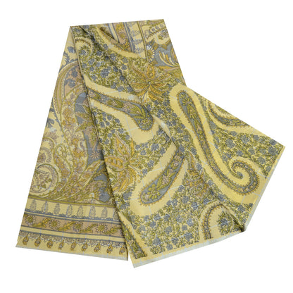 Санскритские винтажные сари индийское кремовое чистое шелковое сари с принтом 5 ярдов ткань для рукоделия из экологически чистой ткани