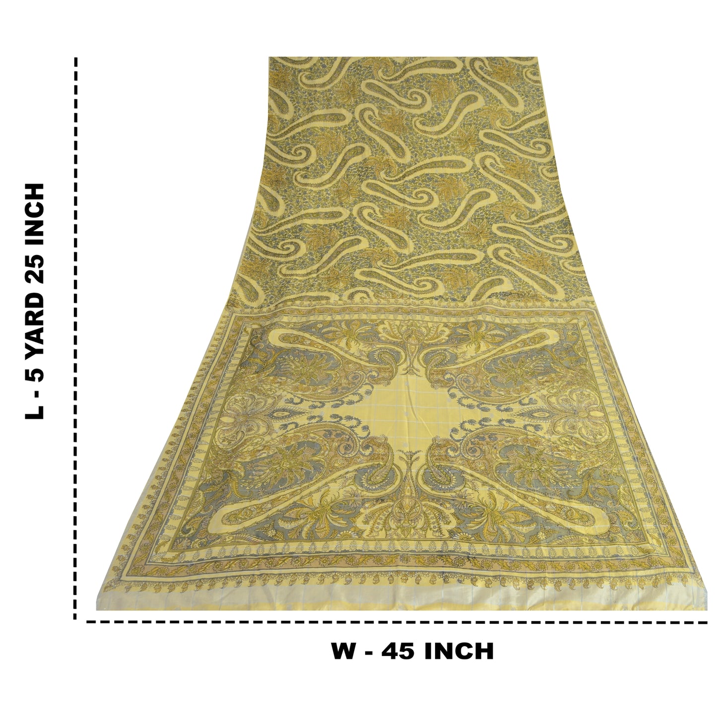 Санскритские винтажные сари индийское кремовое чистое шелковое сари с принтом 5 ярдов ткань для рукоделия из экологически чистой ткани