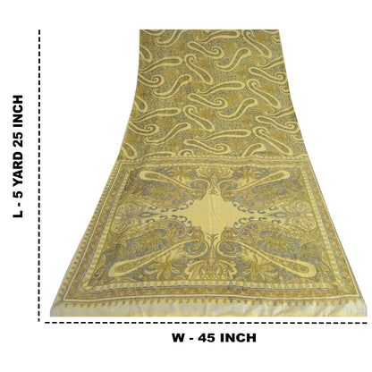 Санскритские винтажные сари индийское кремовое чистое шелковое сари с принтом 5 ярдов ткань для рукоделия из экологически чистой ткани