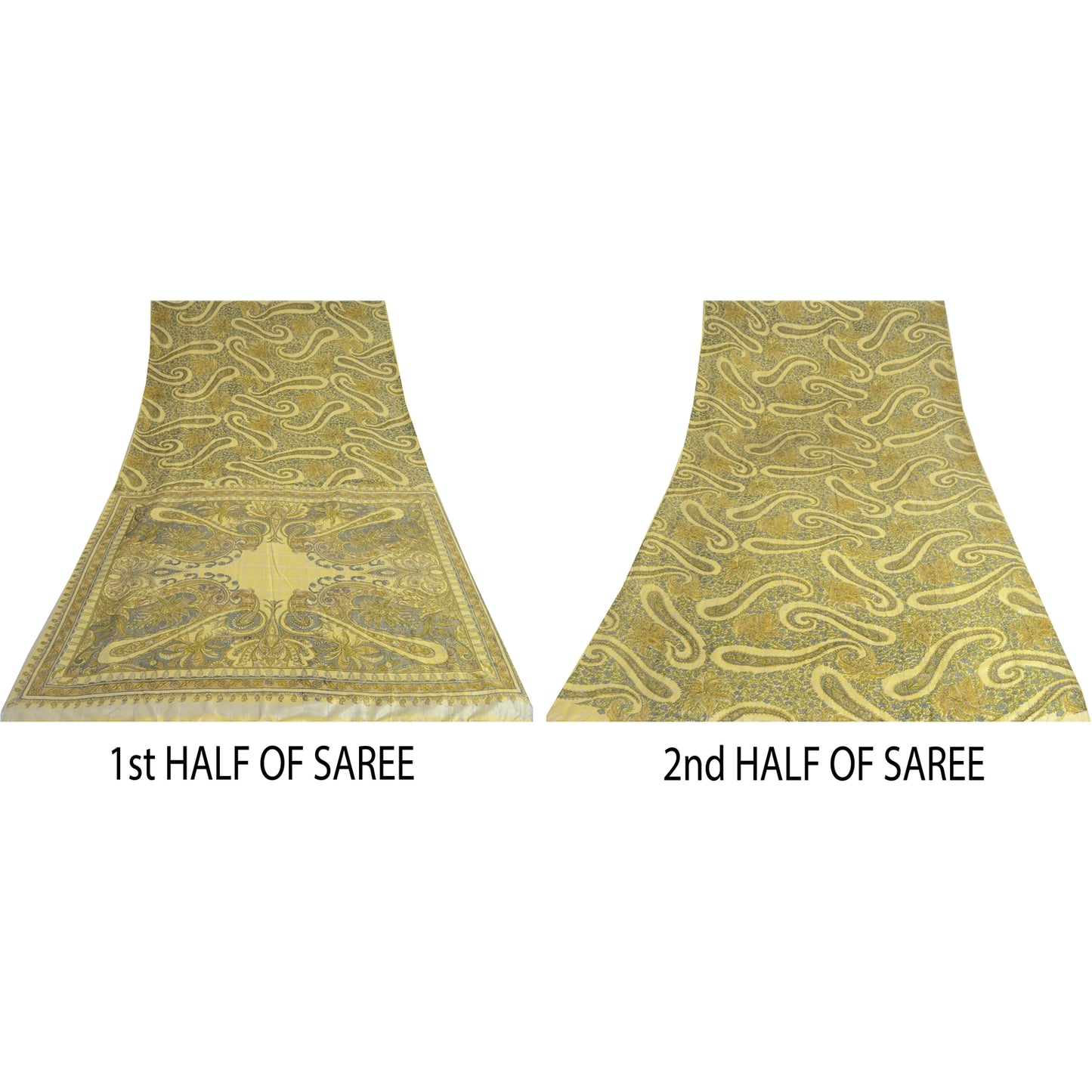 Санскритские винтажные сари индийское кремовое чистое шелковое сари с принтом 5 ярдов ткань для рукоделия из экологически чистой ткани