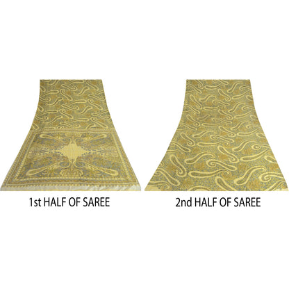 Санскритские винтажные сари индийское кремовое чистое шелковое сари с принтом 5 ярдов ткань для рукоделия из экологически чистой ткани