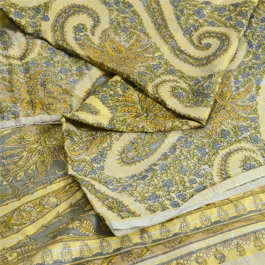 Санскритские винтажные сари индийское кремовое чистое шелковое сари с принтом 5 ярдов ткань для рукоделия из экологически чистой ткани