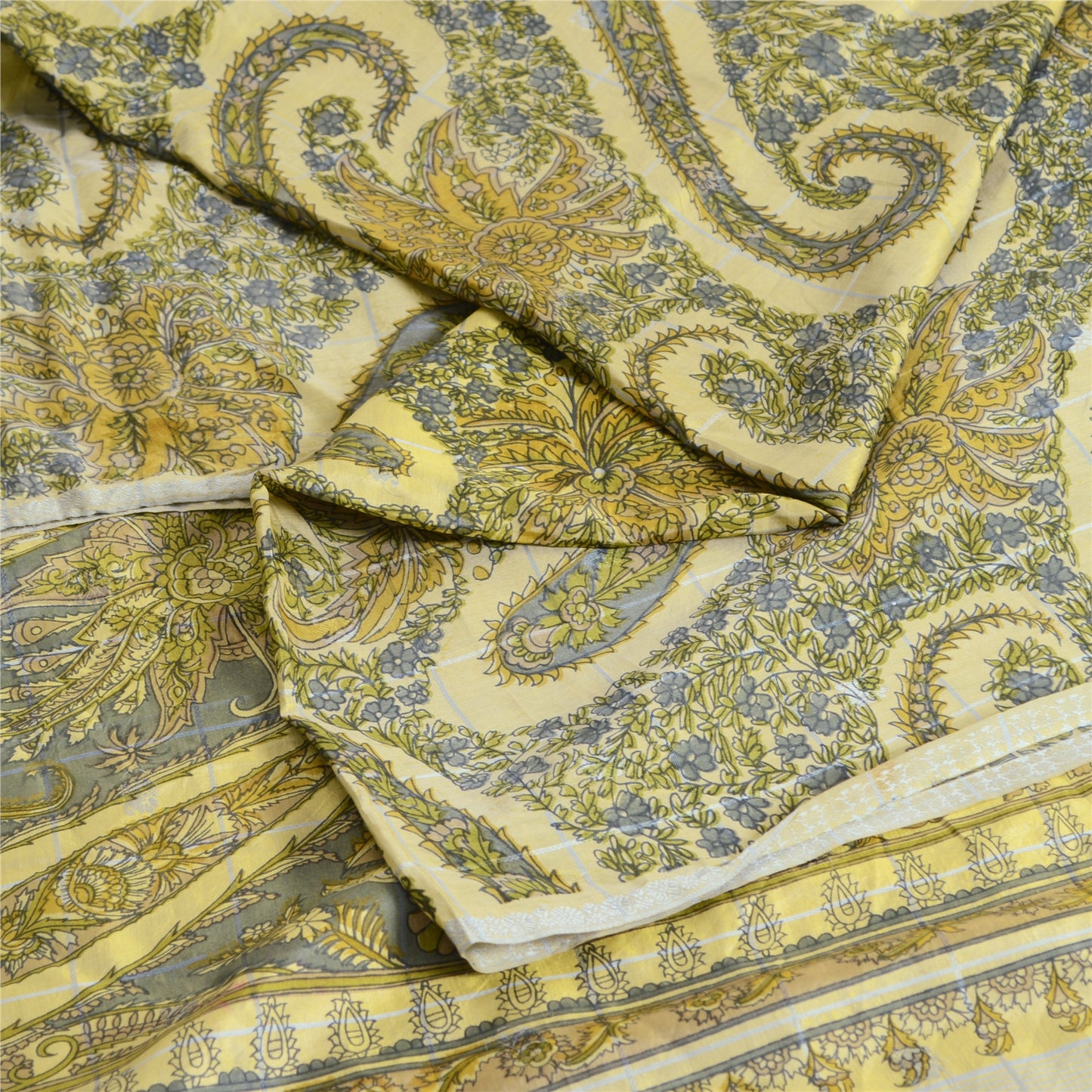 Санскритские винтажные сари индийское кремовое чистое шелковое сари с принтом 5 ярдов ткань для рукоделия из экологически чистой ткани