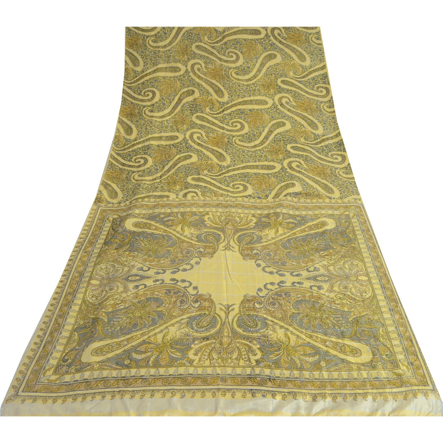 Санскритские винтажные сари индийское кремовое чистое шелковое сари с принтом 5 ярдов ткань для рукоделия из экологически чистой ткани