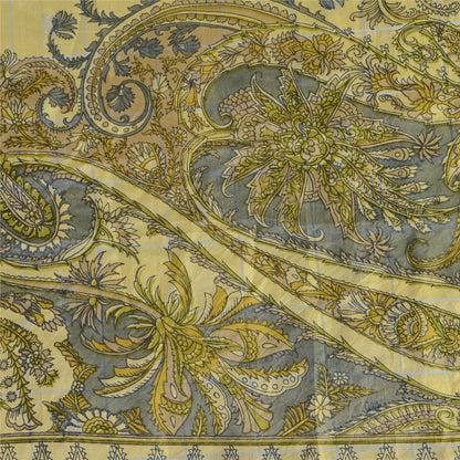 Санскритские винтажные сари индийское кремовое чистое шелковое сари с принтом 5 ярдов ткань для рукоделия из экологически чистой ткани