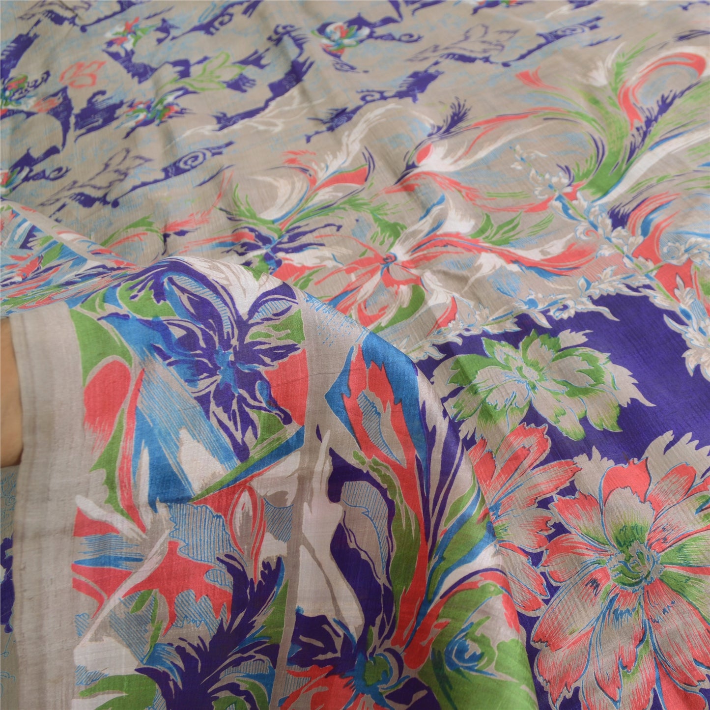 Санскритские винтажные сари индийское фиолетовое чистое шелковое сари с принтом 5 ярдов ремесленная устойчивая ткань