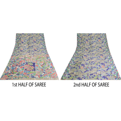 Санскритские винтажные сари индийское фиолетовое чистое шелковое сари с принтом 5 ярдов ремесленная устойчивая ткань